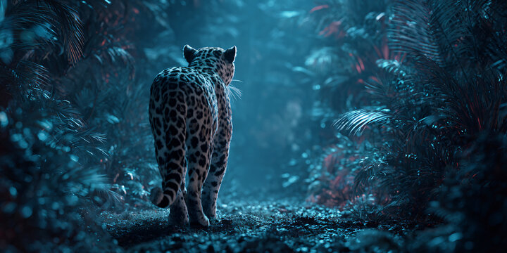 Jaguar Walking Through Dark Dense Jungle at Night