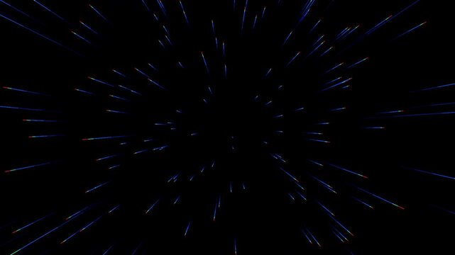 Abstract blue light streaks zoom through dark space hyperjump effect depicting fast warp motion for sci-fi backdrops.