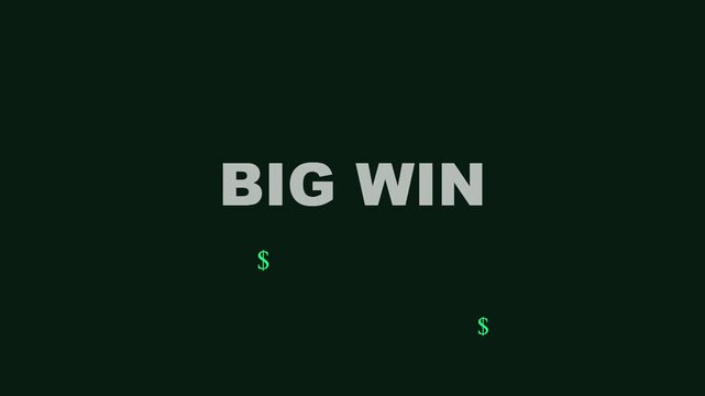 Confetti, celebration, success, big win, victory, green dollar signs, black background
