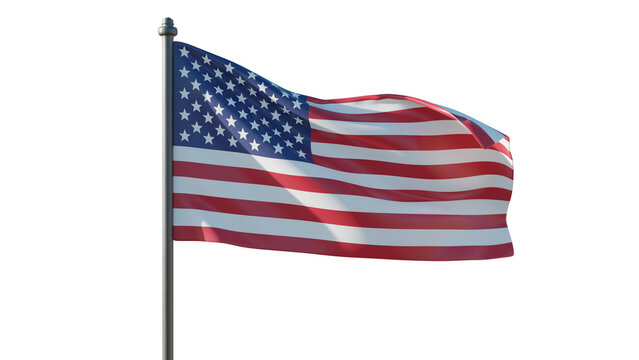 US America flag waving isolated on white, transpatrent. Memorial Day, July 4th, USA National Holiday, 3d