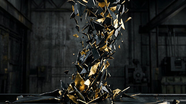 Gold particles exploding in dark room