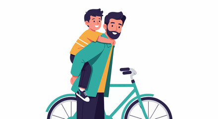 Fototapeta premium Man with child on back on a bicycle