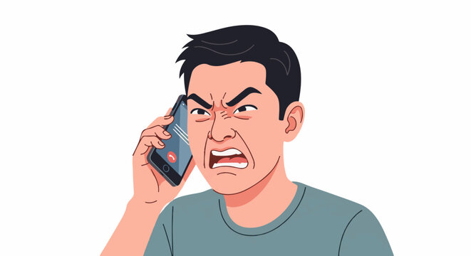 Man with angry expression talking on a mobile phone