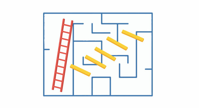 Maze with red ladder and yellow planks for crossing gaps