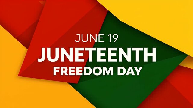 Juneteenth Freedom Day celebration graphic with pan-African colors on geometric area