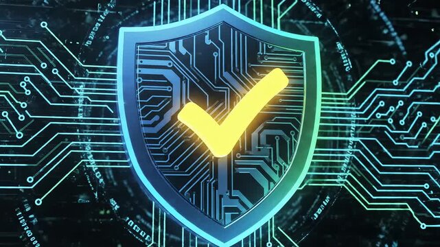 Cyber security shield with circuit board highlighting artificial intelligence and digital evolution