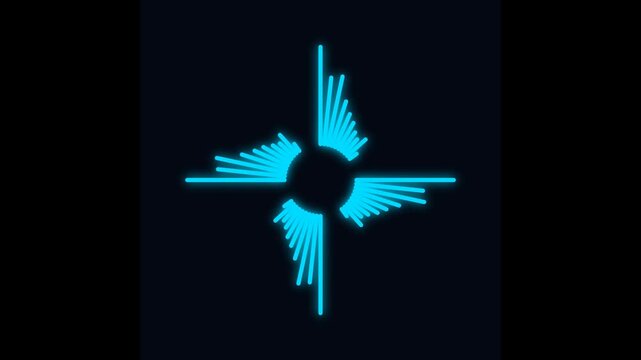 Glowing blue circular audio equalizer animation featuring rhythmic bars that pulse and move in a synchronized sequence to create a modern dynamic visual motion graphic effect