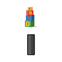 Colorful children's learning alphabet blocks and a modern dark electronic device vector illustration set © Astutik Studio