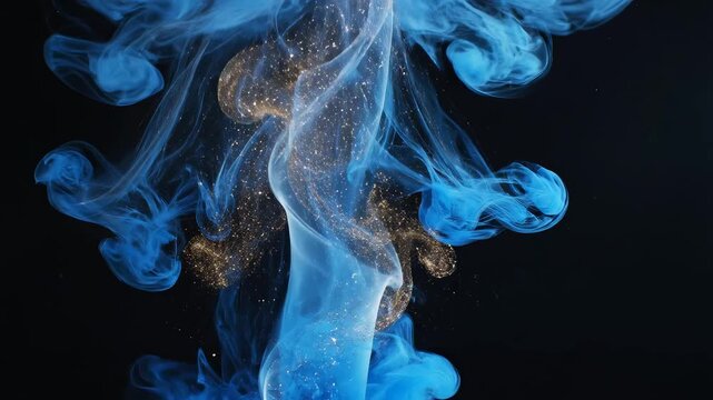 Blue ink cloud in liquid for creative digital media and visual arts