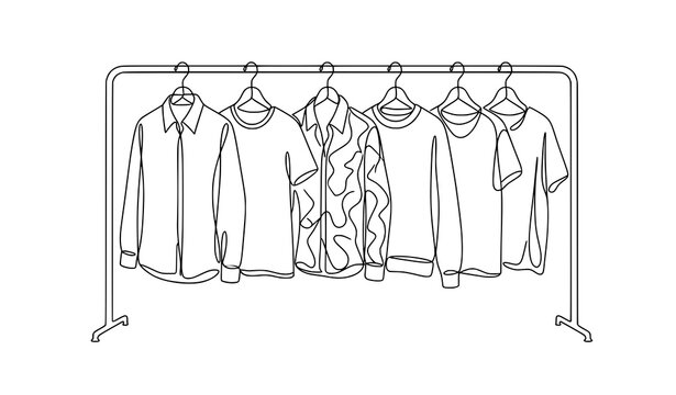 Clothing rack with hanging shirts