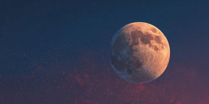 Half Moon in Night Sky with Stars Background