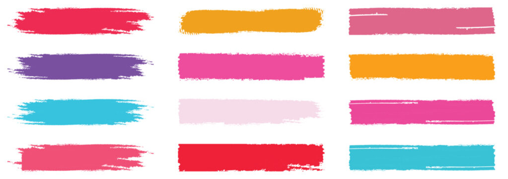set of colorful watercolor splashes. Colorful paint strokes. Set of colorful brush strokes, lines, Brush stain. Rectangle brush collection.