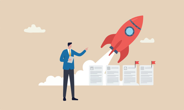 Prioritize background is a solid pale beige or cream color, with two small, stylized project management software or planner concept, businessman project manager prioritize tasks