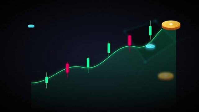 Neon stock market graph, financial chart, glowing green line, trading data visualization
