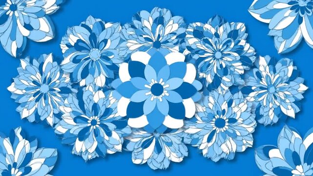 Blue Floral Pattern Motion Graphic with Rotating Petals Seamless Loop Background for Video Presentation