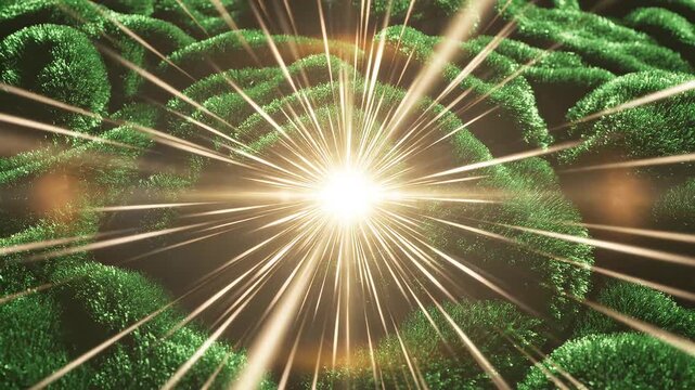 Green textured surface with starburst light highlighting geometric patterns and contemporary art