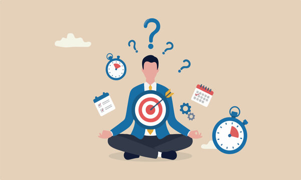professional management, productivity to reach target in timely manner concept businessman meditate on target and stopwatch