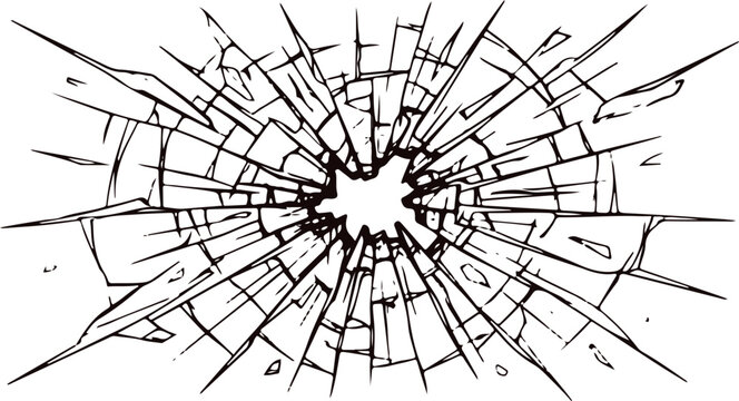 Shattered glass effect with radial cracks and impact point