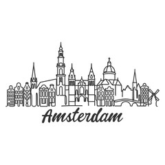 Obraz premium Amsterdam City Skyline - Minimalist Hand Drawn Illustration 
