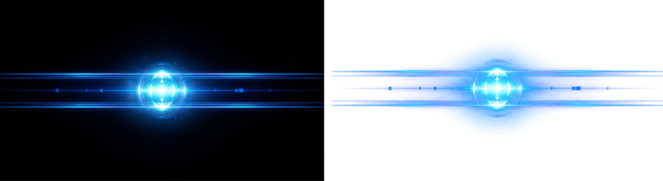 Abstract blue energy lines with glowing orb on transparent background