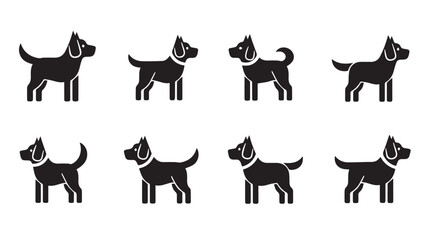 Fototapeta premium Dog silhouettes in profile against a white background showing different poses and breeds