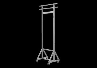 Naklejka premium Adjustable height clothes rack with crossbar and wheels isolated on transparent background