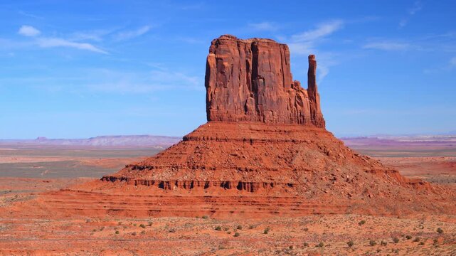 West Mitten Butte in Monument Valley, a famous landmark located on the border of Arizona and Utah.