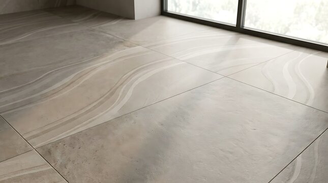 Modern beige floor tiles with subtle wavy pattern