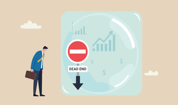 Stock market bubble, investment or economic career dead end or concept, frustrated businessman investor or dead market