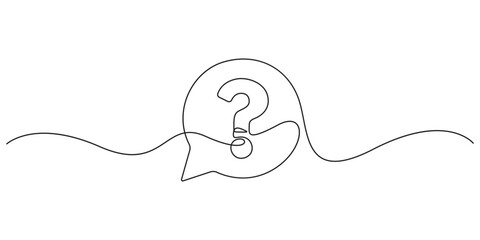 Obraz premium Question mark in speech bubble continuous line drawing on white background. Minimalist single line art illustration of question mark speech bubble for help and FAQ design.