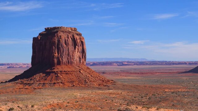The iconic landscape of Monument Valley, a red-sand desert region located on the border of Utah and Arizona.