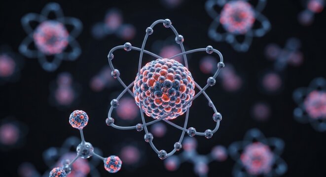 Abstract representation of atomic structure and molecular bonds.