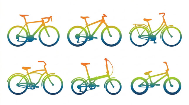 Collection of Colorful Bicycle Illustrations for Various Cycling Activities and Transportation