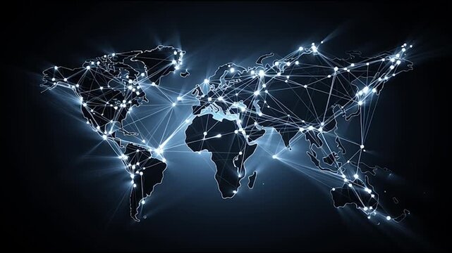 abstract business connection of line from nail node to node on world map background Innovation network points Earth's surface	