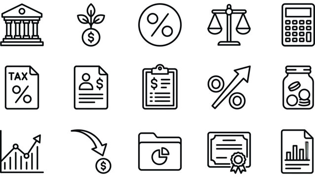 Financial icons set with money and business symbols
