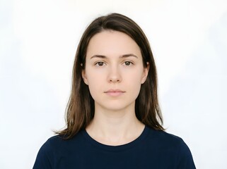 Fototapeta premium Young woman portrait against white background looking at the viewer studio shot