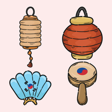 Korean goods illustration korean goods icon lantern musical instrument korean fan korean trend