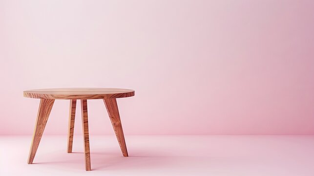 Whimsical Wooden Table Dancing on Bubblegum Pink Floor