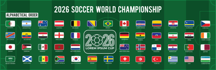 2026 World Soccer Championship Group Table Template with TV Flag Icons and White Border © Huq