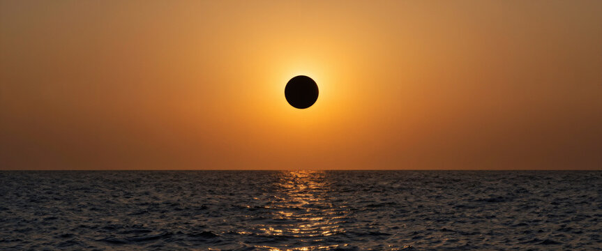 Panorama einer Sonnenfinsternis &uuml;ber dem weiten Meer