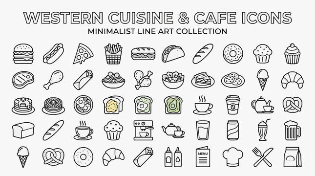 Editable Stroke Western Food Icons for Menu and Restaurant Branding