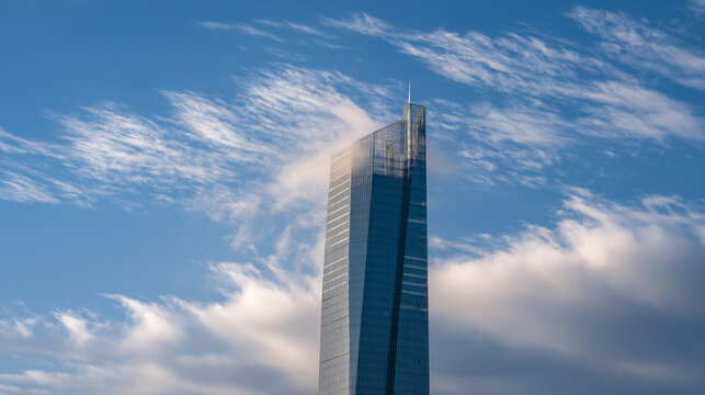 stratospheric. Skyscraper top obscured by a layer of stratospheric clouds. real-estate listings, architecture portfolios, designed for interior renovation comparisons for interiors.