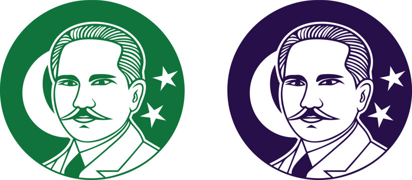 Portrait of muhammad iqbal, green gradient for iqbal day
