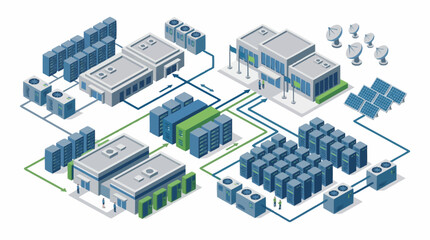 Modern industrial complex with data servers and cooling systems. © a