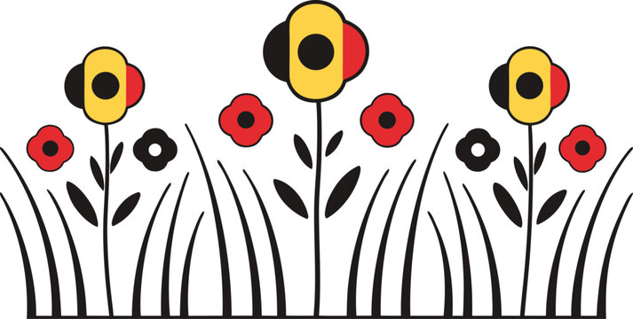 Minimal flat of poppies in belgium colors flowers grass