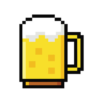 Digital pixel root beer mug for game assets and bar menu with a pixel art root beer