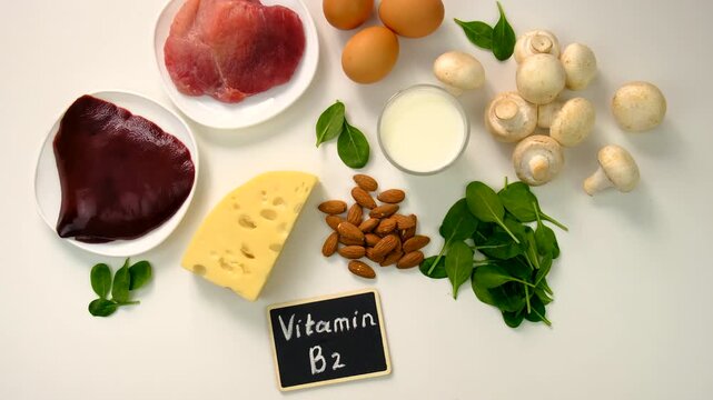 Foods that contain vitamin B2. Selective focus.