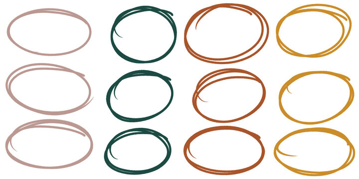 Circle frame set. Highlighter circle on white background. Brush highlight text circles deign.