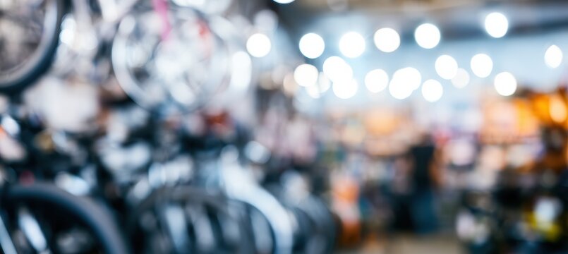 Summer bike maintenance backdrop with blurred lights and wheel patterns