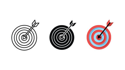 Target and arrow vector illustration set in line art flat and silhouette styles © Fahad